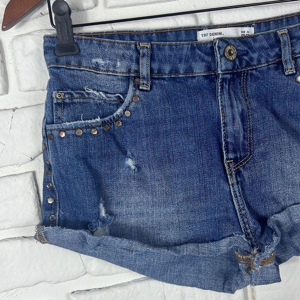Zara TRF Denim embellished shorts size 4 - Picture 2 of 10